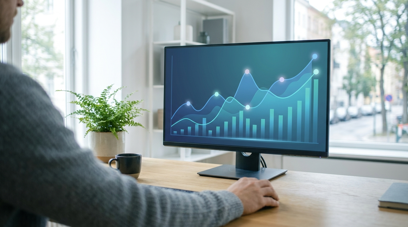 Pantalla con analítica de posicionamiento web en crecimiento