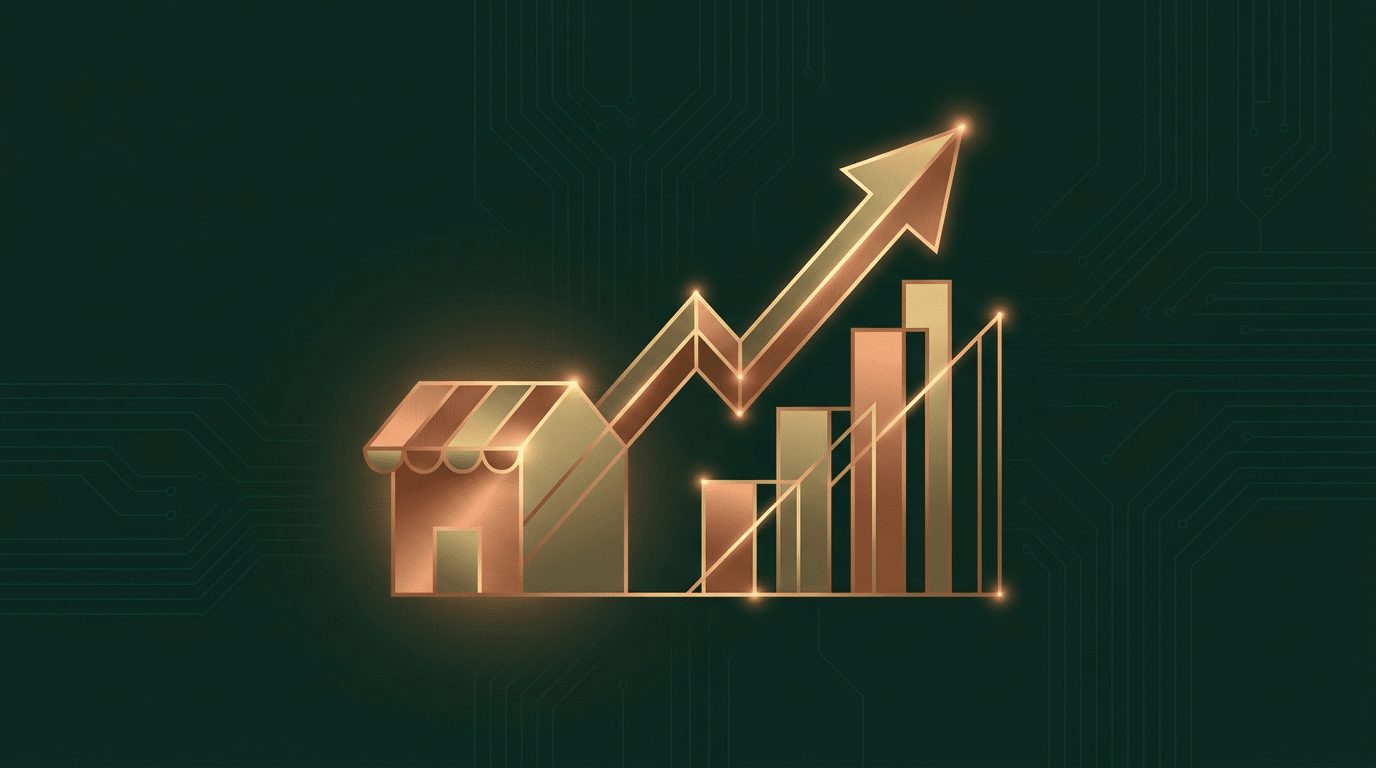 SEO para pymes: pequeño negocio con flecha de crecimiento y gráfico ascendente
