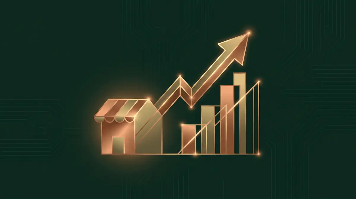SEO para pymes: pequeño negocio con flecha de crecimiento y gráfico ascendente