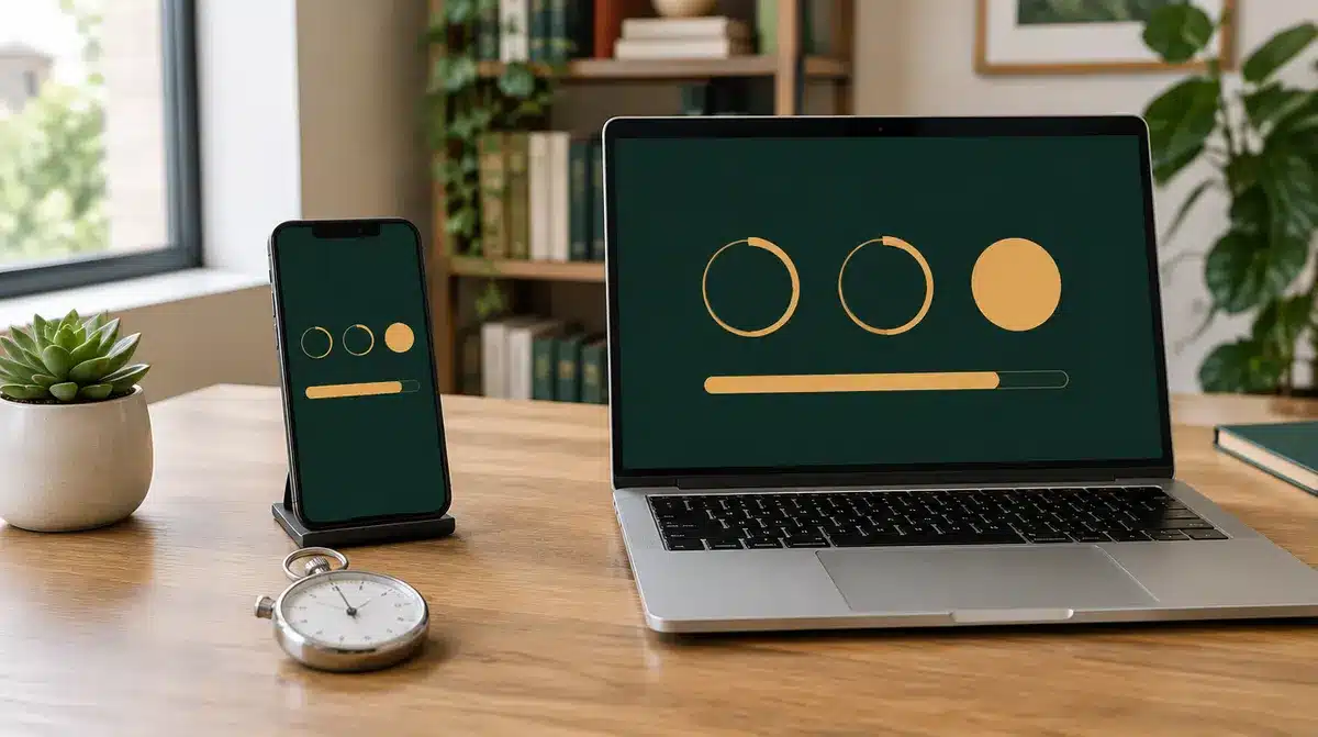Móvil y portátil con indicadores de rendimiento que ilustran la medición de las Core Web Vitals